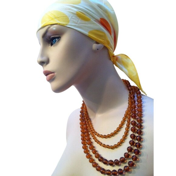 Yellow & Orange Polka Dot Head Scarf 22" Square Hand-Rolled 77% Rayon 23% Silk B - Picture 5 of 5